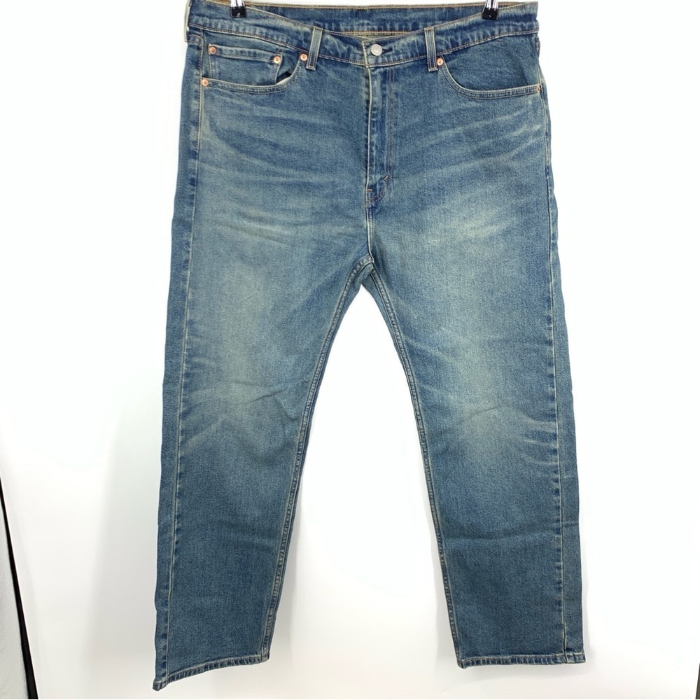 Levis Men Size 38 x 30 Jeans 505 Regular Fit Straight Light Wash Pants Stretch